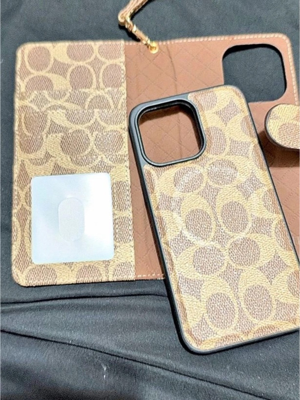 Folio in Signature Canvas Phone Case & Wristlet in Brown & Beige